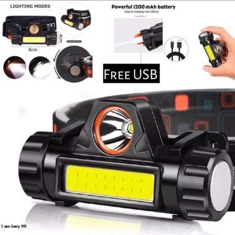 SENTER KEPALA MINI LED COB SUPER TERANG RECHARGEABLE dengan Magnet