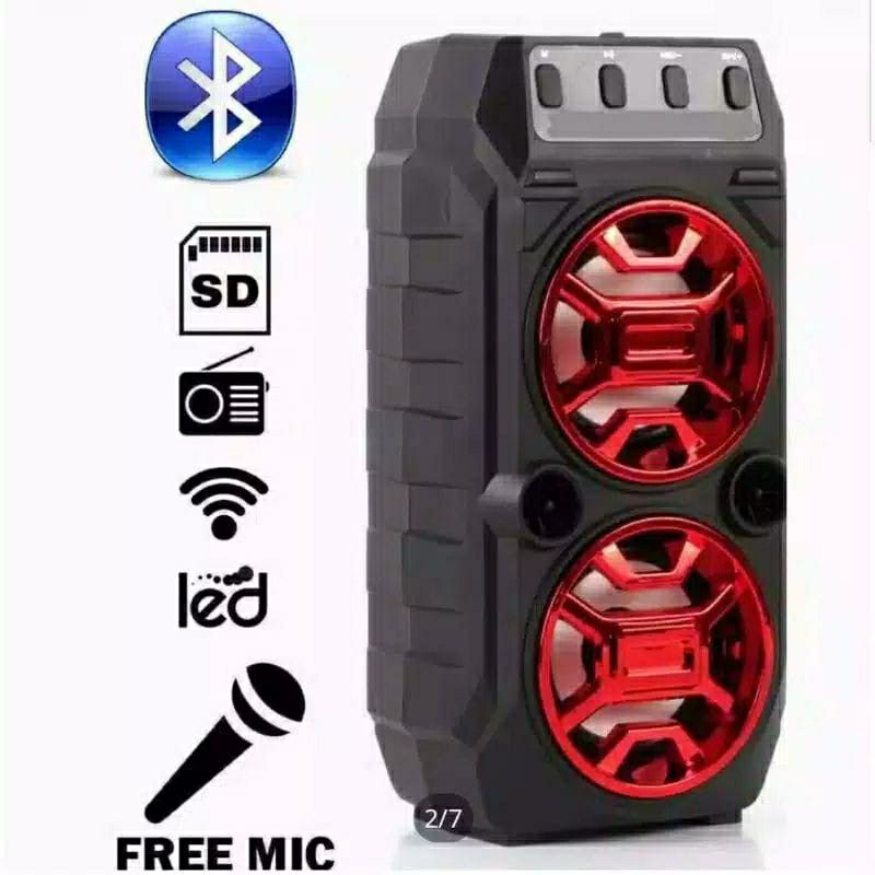 Speaker bluetooth karaoke free mic super wireless double mega bass mp3 radio player 2088