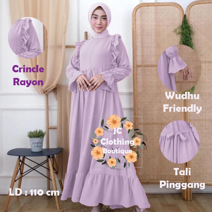 Gamis Remaja Terbaru Daily Ruffle Rayon Polos Premium Mewah Jumbo Busui Sleting Depan Crinkle Rempel Lengan JCCollections Gamis Kekinian 2022