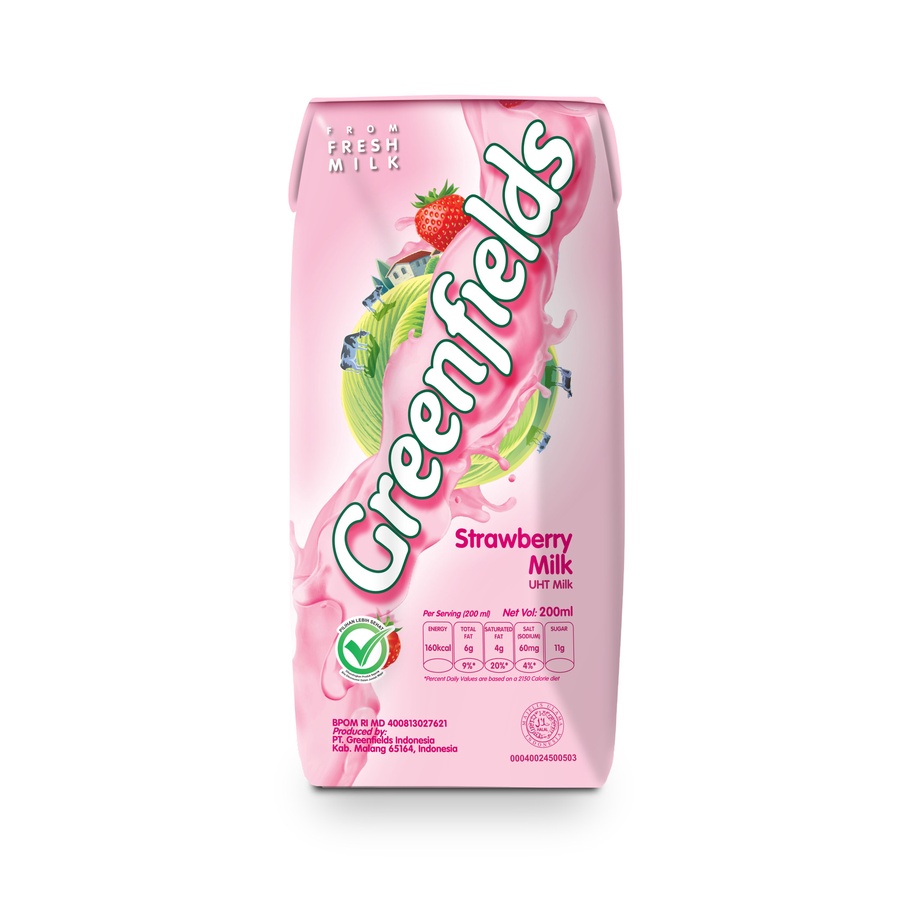 STRAWBERRY MILK UHT GREENFIELD 200ML SUSU STROBERI