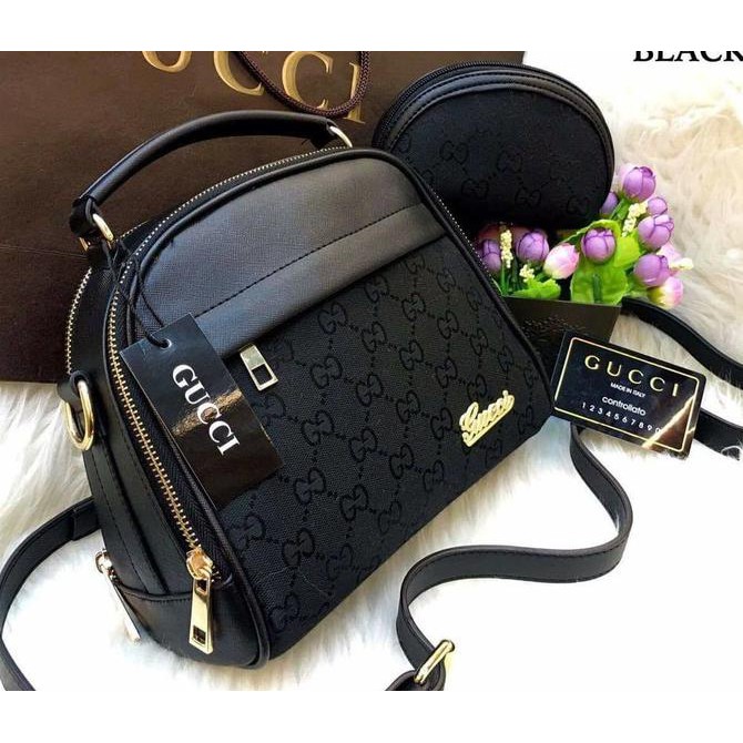 Tas Kerja Tas Slempang Wanita Branded Set Gucci Apple Apel Dompet Warna Hitam Stock Terbatas
