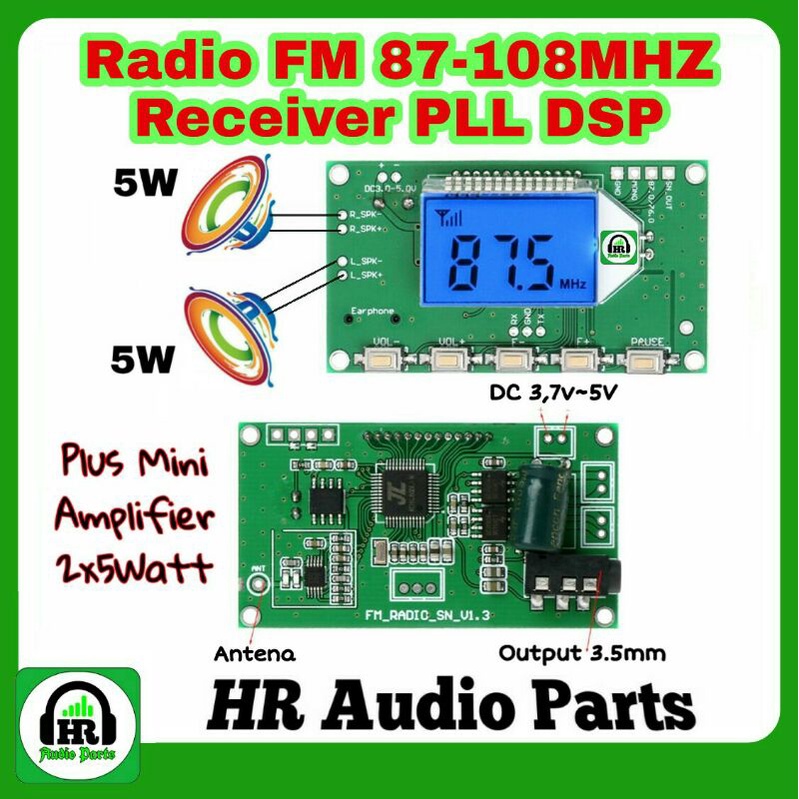 Radio FM Stereo 2x5Watt Receiver Modul PLL DSP 87.0MHz-108.0MHz or 76.0MHz-108.0MHz + Mini Amplifier