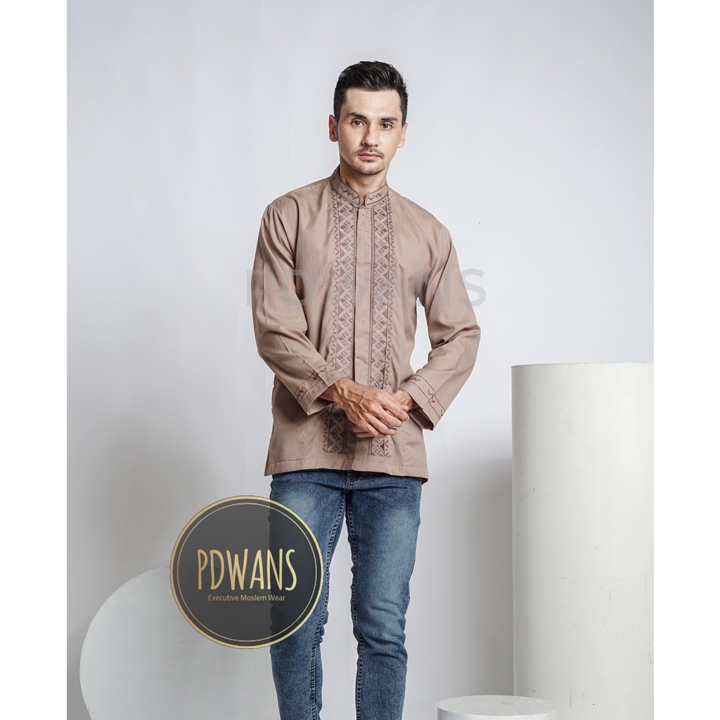 Baju Koko Lengan Panjang seri Warna Bordir Ukuran M L XL WANSPJG01W - PDWANS