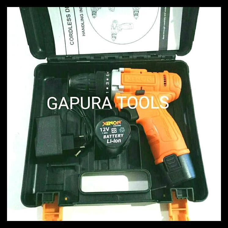 Mesin Bor Cordless Drill 2 Baterai Charger XENON CDD500 .