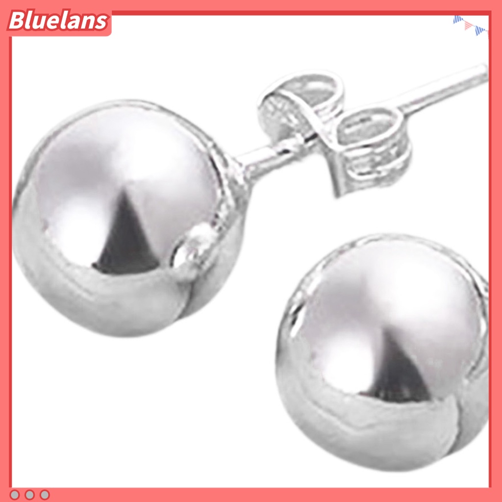 1 Pasang Anting Stud Bentuk Bola Bulat Bahan Stainless Steel Warna Silver Untuk Wanita