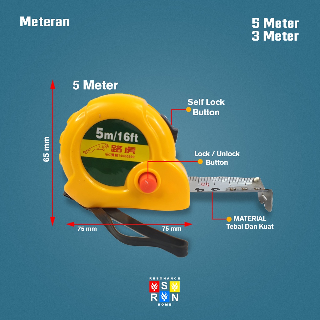 Meteran Tukang Murah 3M &amp; 5M / Meteran Gulung Alat Tukang Bangunan | Measuring Tape Roll