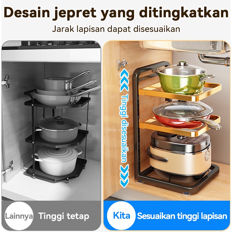 Dapur Di Bawah Rak Rak Pot Rak Panci Susun Rak Bawah Wastafel Rak Dapur Stainless Steel (3/4/5 Tingkat)