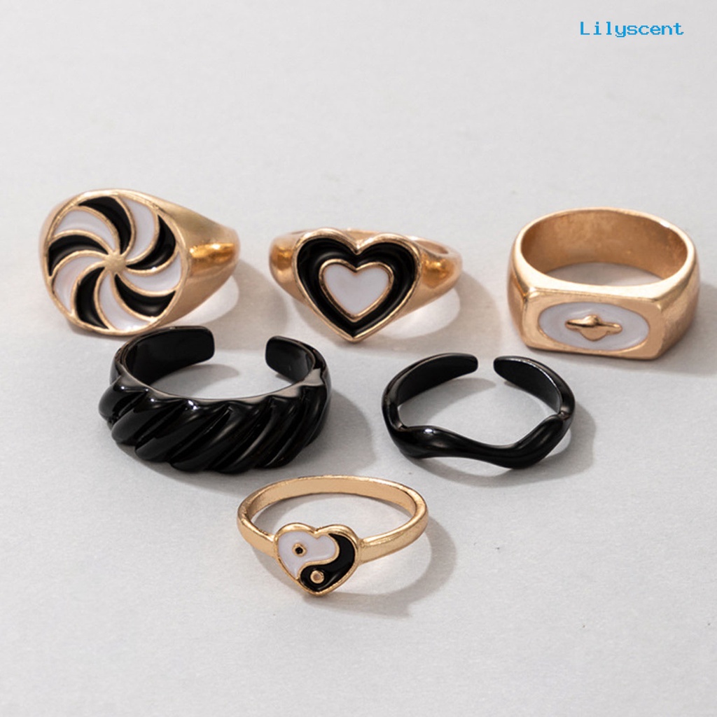 6pcs / Set Cincin Jari Model Terbuka Dapat Ditumpuk Bentuk Hati Kincir Angin Untuk Unisex