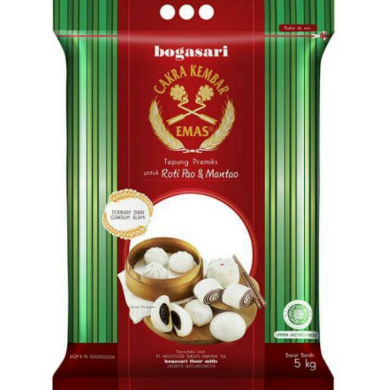 

Tepung Premix Cakra Kembar Emas (Roti Pao & Roti Mantao) Bogasari 5kg - E136