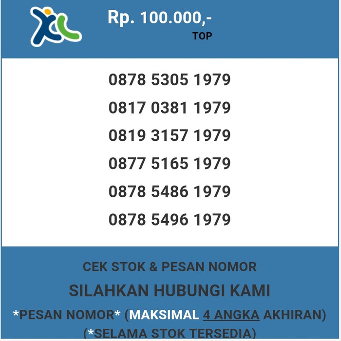 Nomor cantik XL murah tahun lahir 1979 XL dan AXIS T5888-100