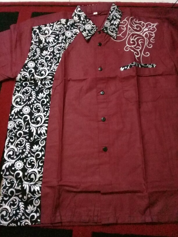 Kemeja Pendek Batik Motif Melati Model Clurit Kombinasi Bordir