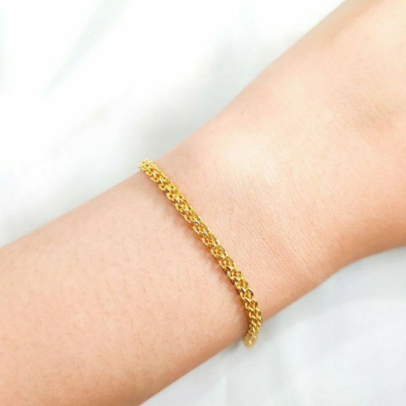 Gelang Wanita rantai Tali Fancy Double Holo korea Perhiasan Emas Asli