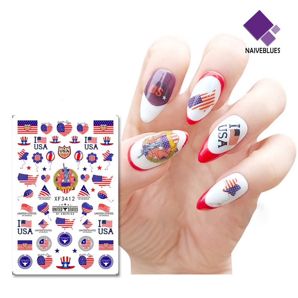 Naiveblue Stiker Kuku Ultra Tipis Motif Bendera Amerika Serikat Untuk Nail Art