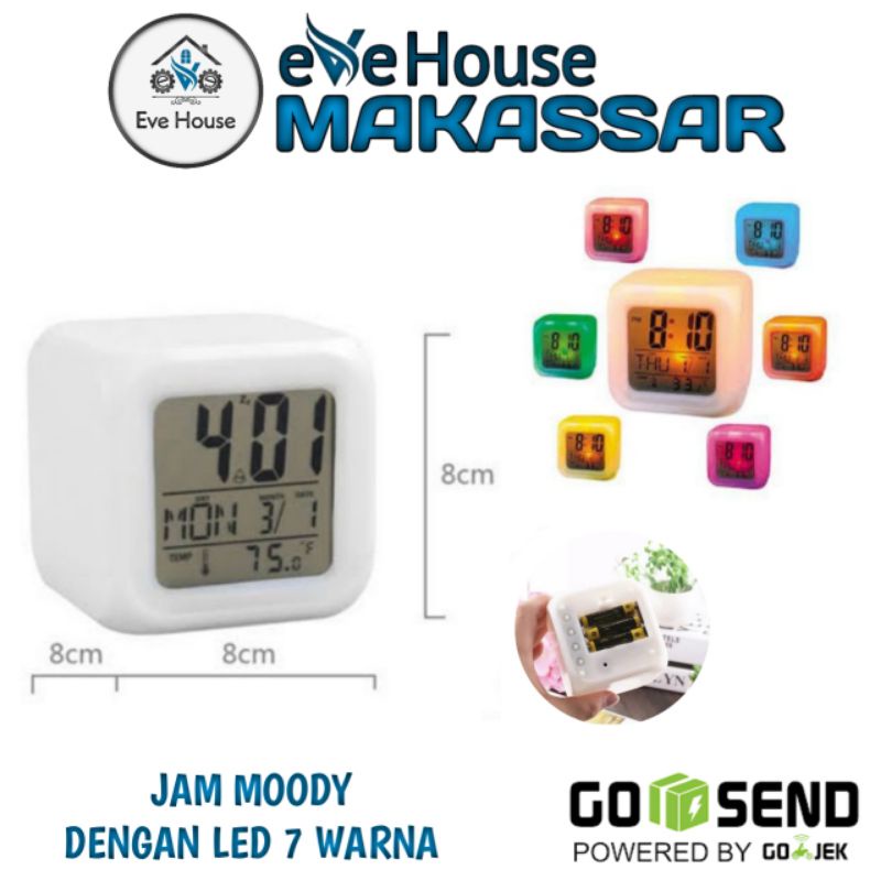 Makassar V31 jam moody kubus alarm digital LED 7 warna