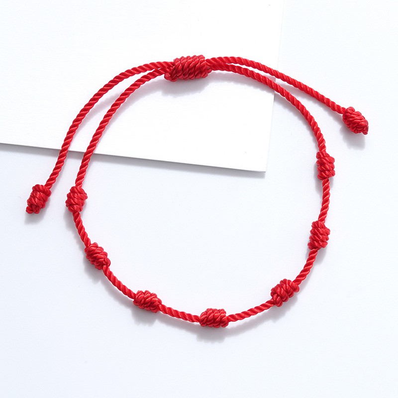 Red string of fate 7 knots red string lucky friendship woven adjustable paper card bracelet