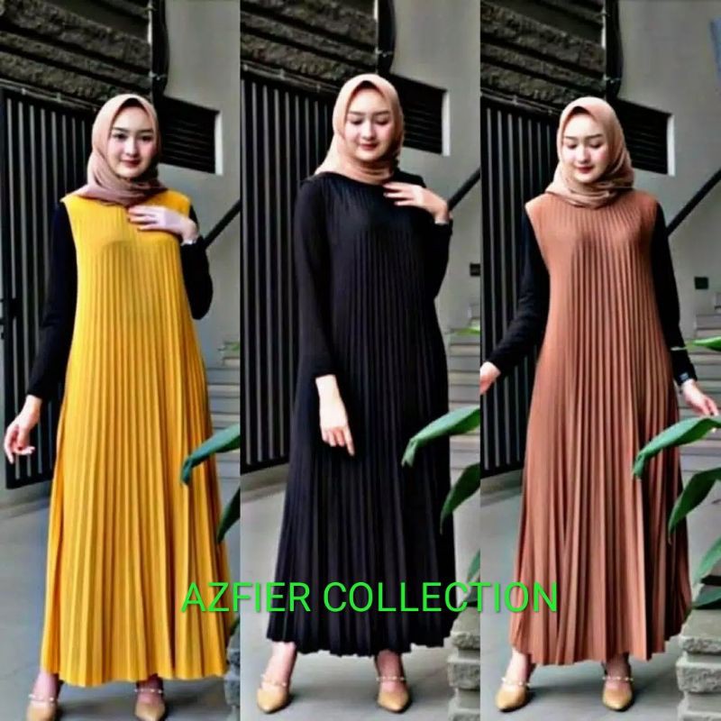 Gamis Plisket Tanpa Lengan Longdress Overall Fashion Muslim Wanita Gamis Lekton Termurah Dress Prisk