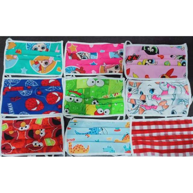 Masker Kain Tali Hijab Anak Bahan Katun Motif Karakter