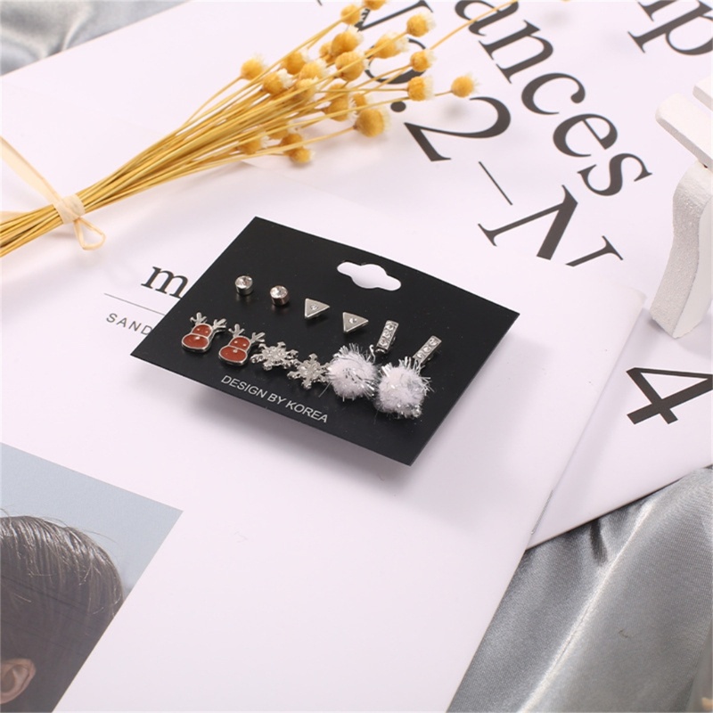 6 Pasang Anting Stud Desain Rusa Snowflake Natal Untuk Wanita