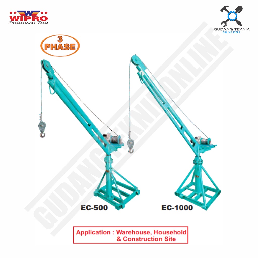 Crane Mini LISTRIK 1000kg 12Meter WIPRO EC1000 3 Phase / Alat Crane Katrol Tekel Electric Mini EC 100 EC-1000 WIPRO