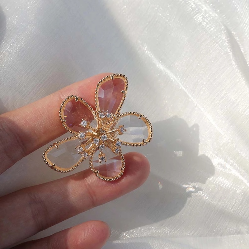 Cincin Jari Model Terbuka Dapat Disesuaikan Hias Bunga Kristal Kaca Gaya Vintage Korea Untuk Wanita