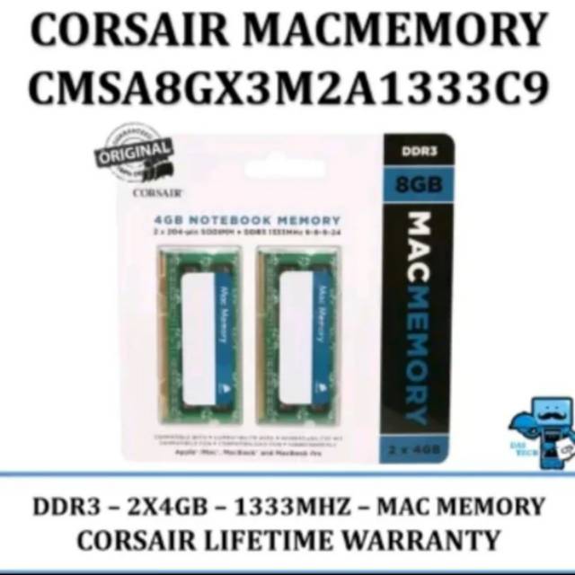 MEMORY CORSAIR SODIM DDR3 8GB 4GB X 2 PC10600