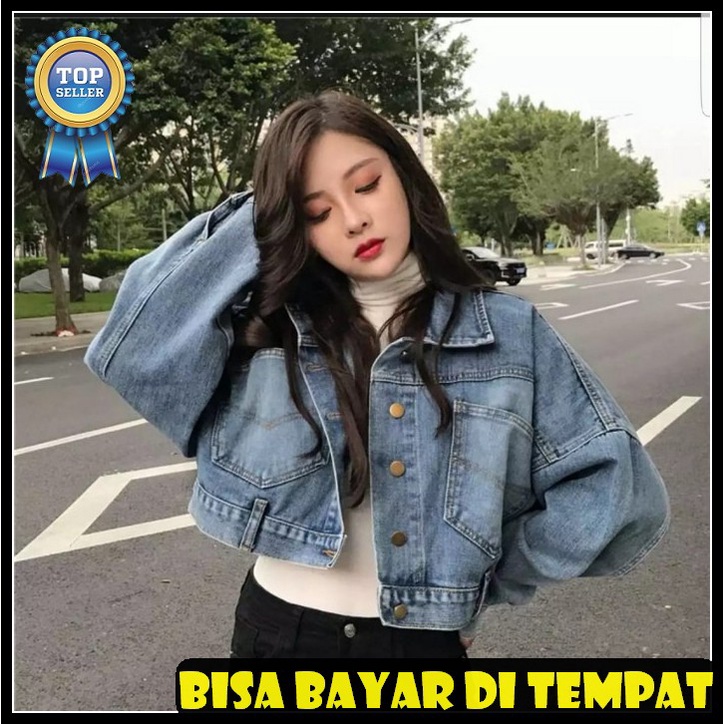 Jaket Jeans Lv Mono Sup Premium Import Debbieee245 LD232 Jaket Jeans Crop Girls Republic - Snow Gr