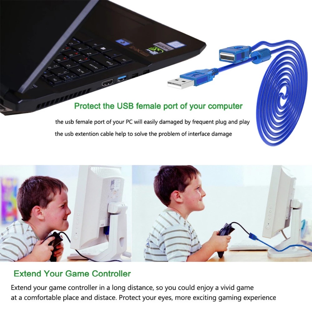 Kabel Extension USB 2.0 Male Ke Female Kecepatan Tinggi Untuk PC / Keyboard / Mouse / Controller Game