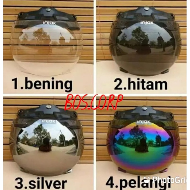 Kaca helm bogo cembung gelap bening pelangi silver