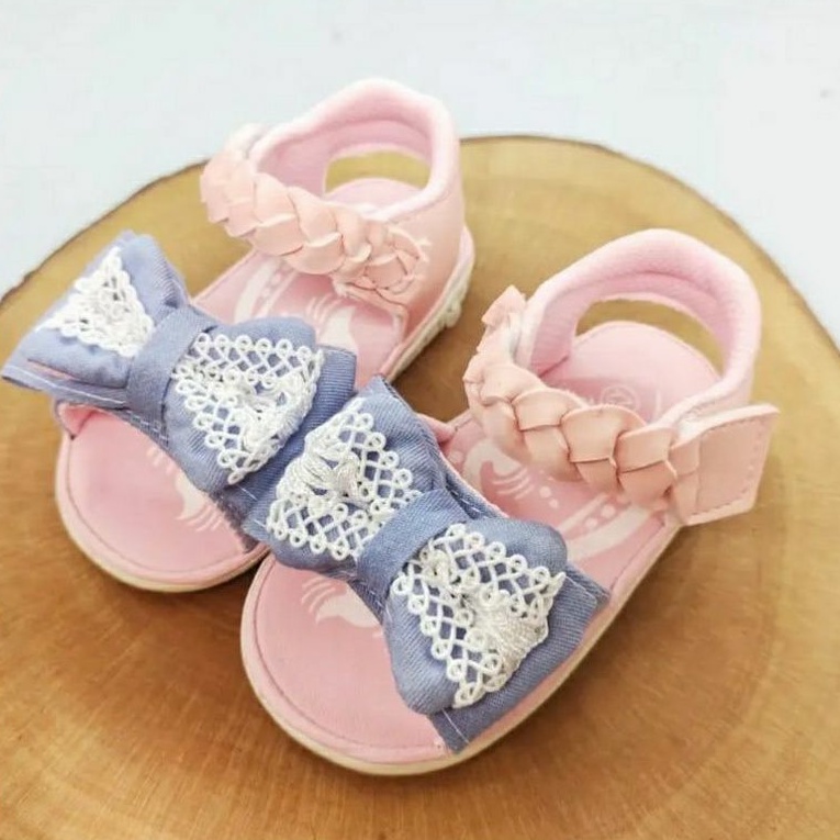 Sandal sepatu anak perempuan/ Pita renda denim