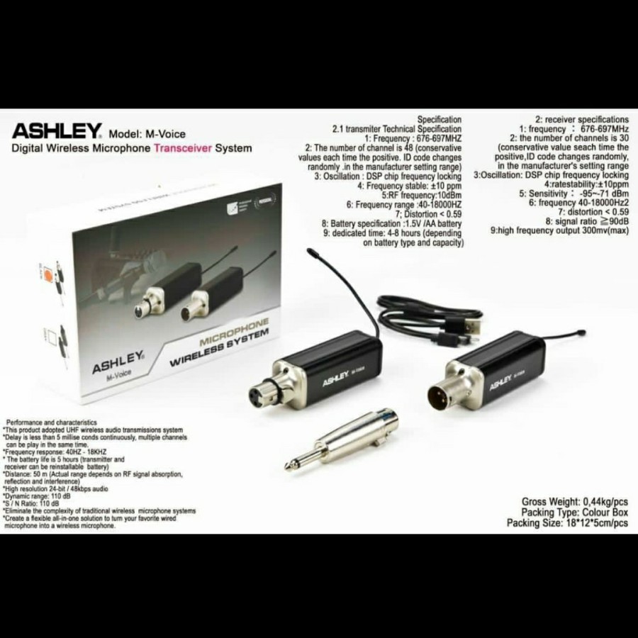 Transceiver ASHLEY M VOICE/M-VOICE Untuk Mic Kabel Jadi Wireless