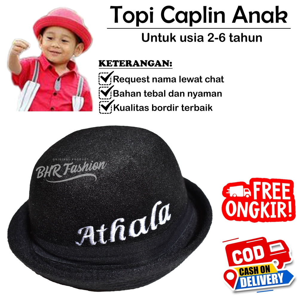 Topi Caplin Anak 2-6 Tahun Free Bordir Nama