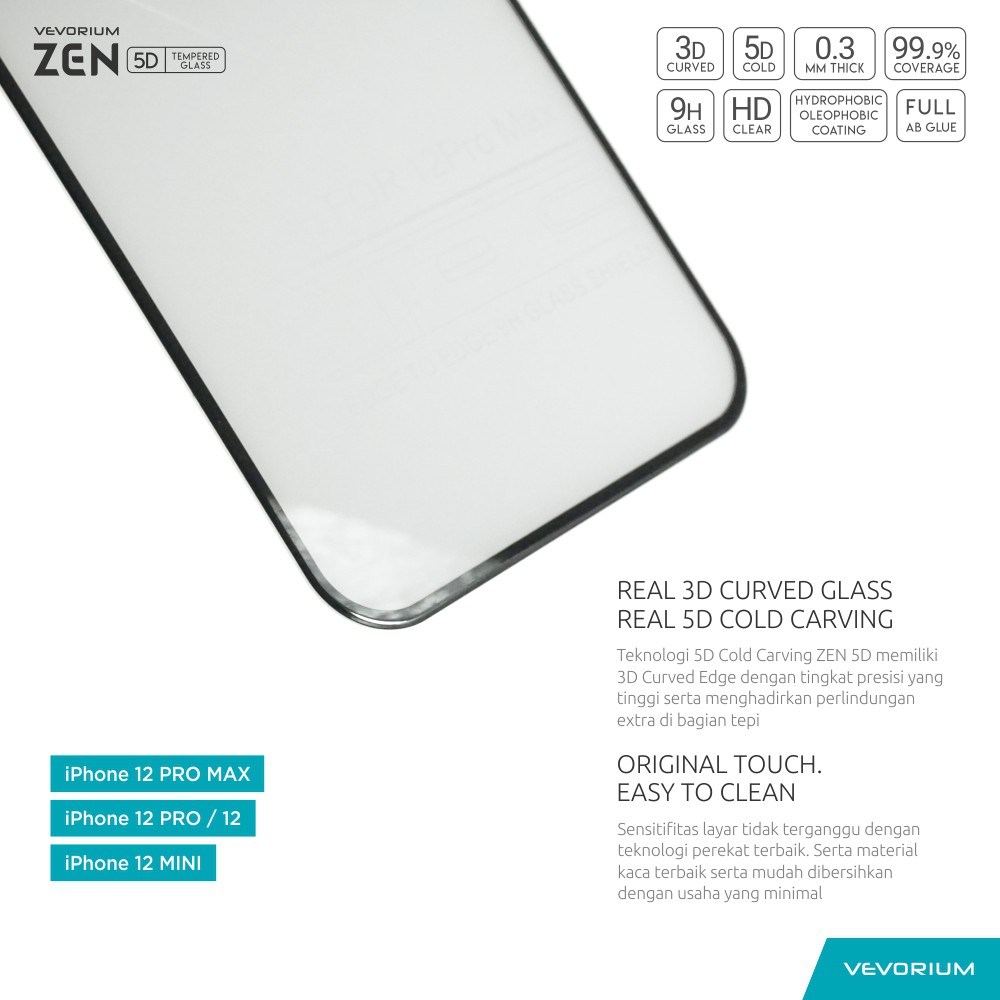 VEVORIUM ZEN 5D Apple iPhone 12 PRO MAX MINI Full Tempered Glass