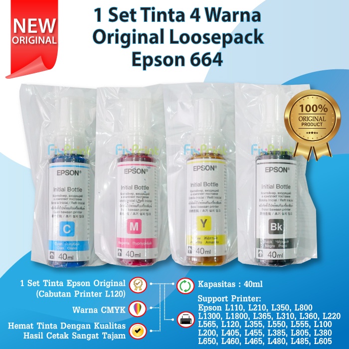 LOOSE PACK TINTA EPSON 664 T664 40ML ORIGINAL 100% CABUTAN PRINTER L120 L121 Support L1300 L565 L360