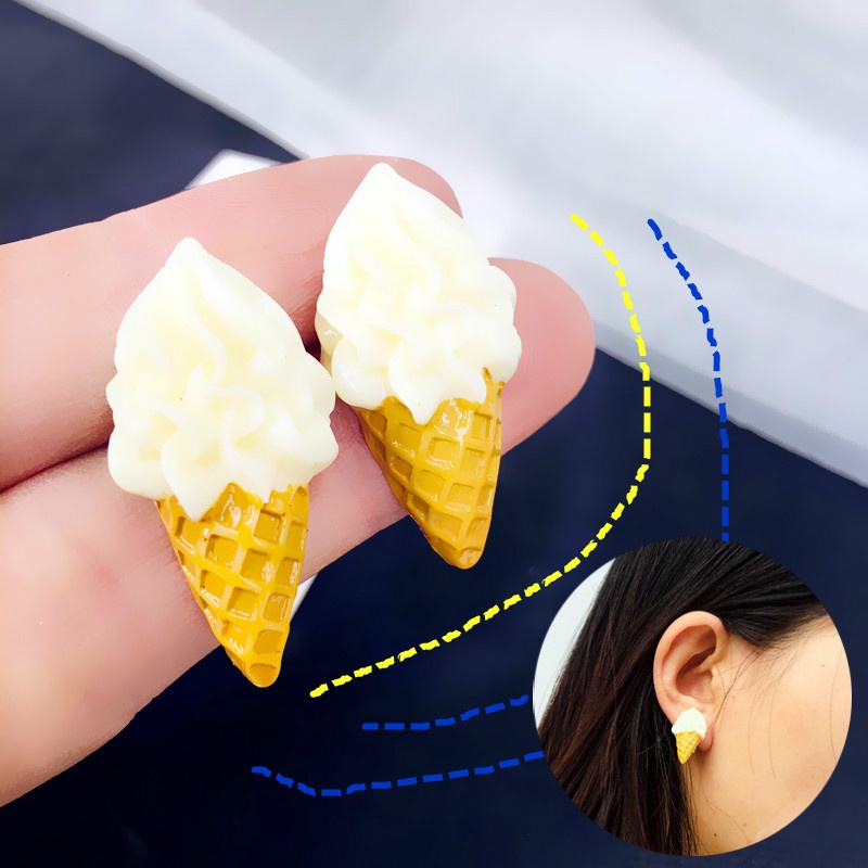 Sweet Style Creative Hand Made Cartoon Ice Cream Cone Resin Earring Birthday Gift for Girl