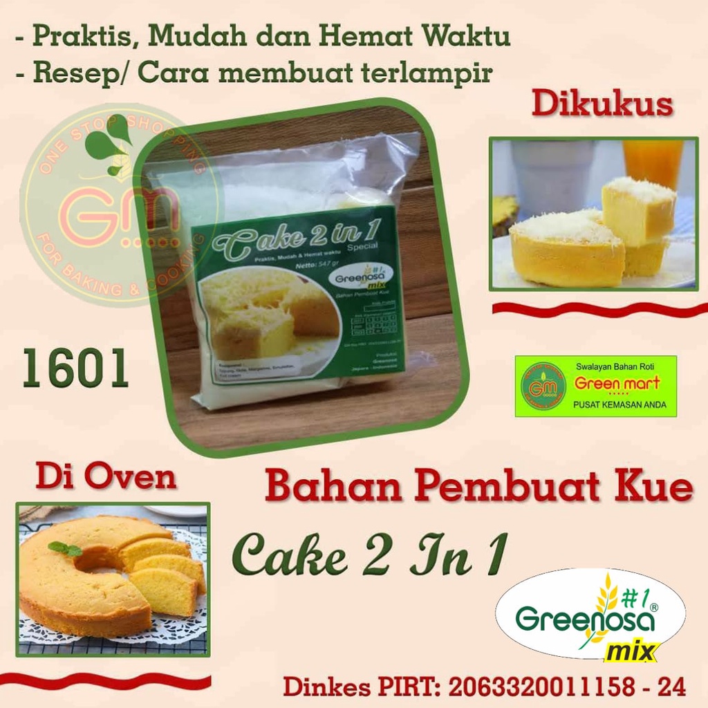 

Tepung Premiks Instant Bahan Pembuat Kue Resep Greenosa Mix Cake Two In One Praktis Enak Mudah. 1601