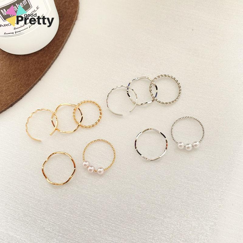 5 pcs Cincin Set Fashion Aksen Berlian Imitasi Mutiara Untuk Wanita - PD