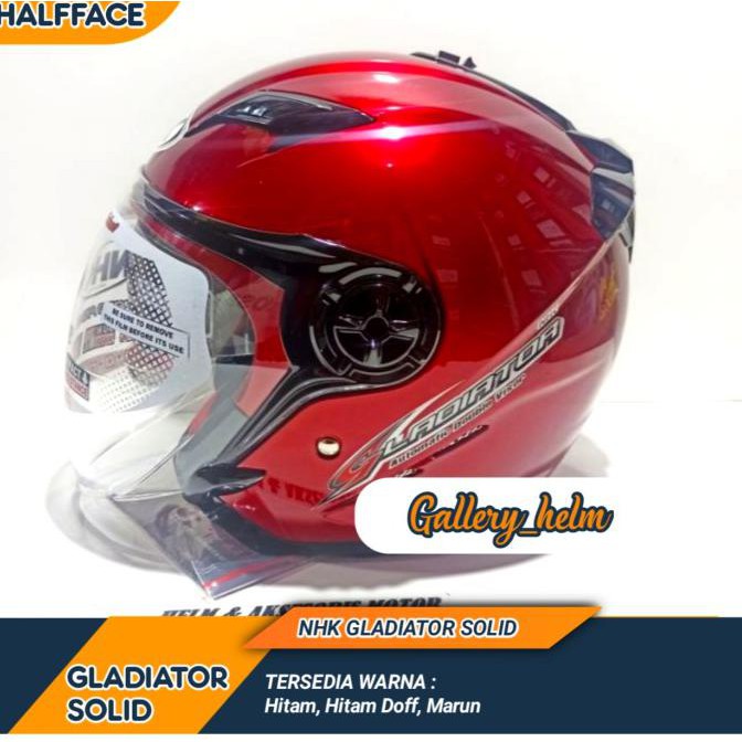 Nhk Gladiator Solid Polos Helm Half Face 2Visor - Merah Marun, M Promo Hari Ini