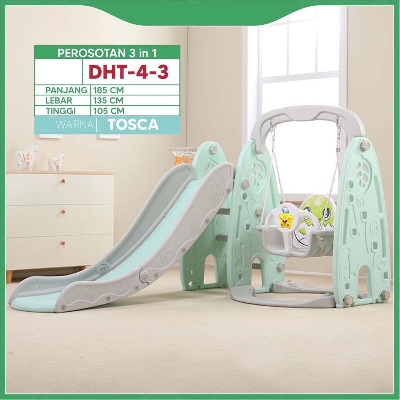 (PRELOVED LIKE A NEW) Perosotan Premium 3 in 1, dilengkapi perosotan, ayunan anak dan ring basket