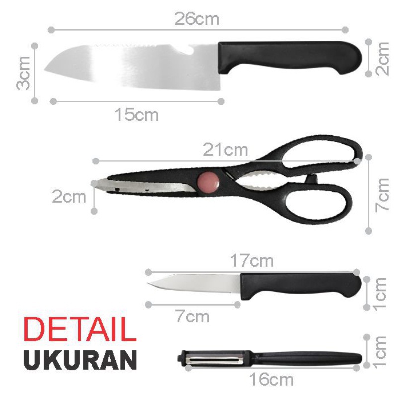 WHI Pisau Set Dapur Anti Lengket Knife Pisau Tajam Isi 6pcs Pisau Buah Pisau Dapur Pisau Serbaguna