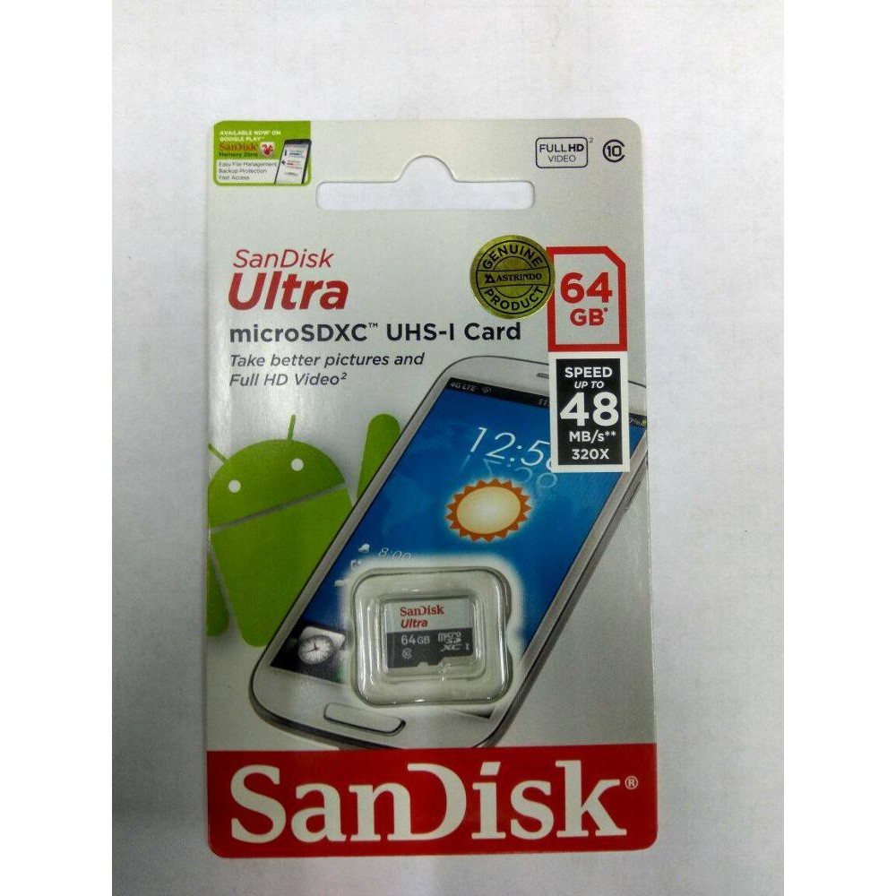 SANDISK ULTRA MICRO SD / SDHC 64GB SPEED 48MBPS UHS-1 CARD  ORIGINAL