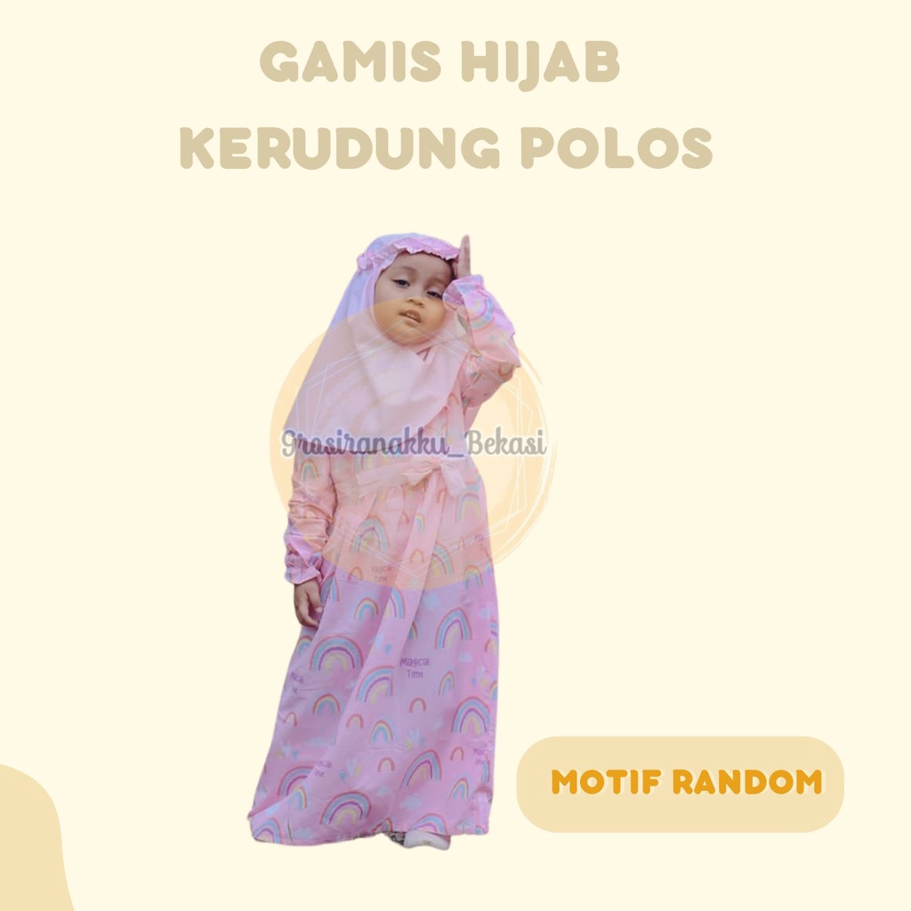Gamis Katun Anak Hijab Kerudung Polos Size 1-6Thn