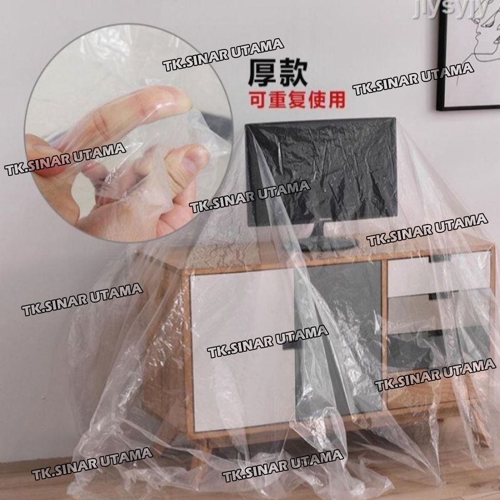 Plastik Penutup Furniture Meteran D Tutup Pelindung Funitur Bungkus Pembungkus Barang Sofa Kasur Spring Bed Lemari Baju Perabotan Perabot Rumah Tangga Alas Tembok Cat Etalase Renovasi Terpal Cuci AC Anti Air Hujan dan Debu D