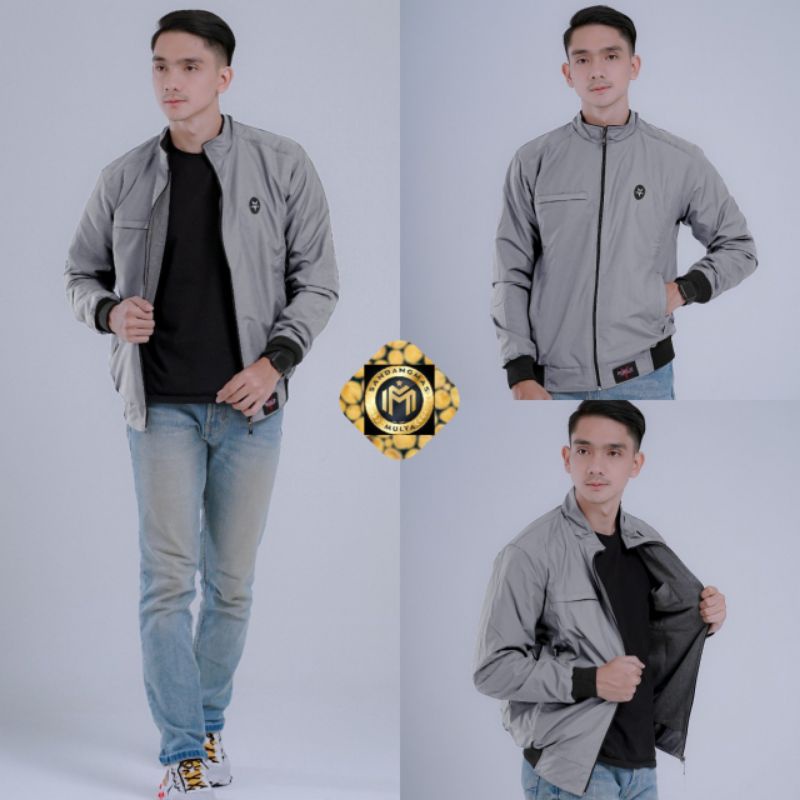 Jaket pria IKC 002 distro cbr six Bandung hoodie dua sisi bolak balik keren grosir pakaian pria H0D7-SGM Abu Muda