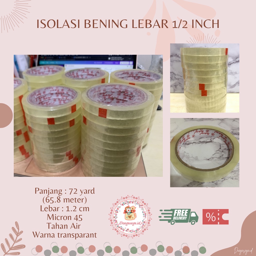 

[1 ROLL] ISOLASI SOLATIP BENING 1/2 INCH PANJANG 72 YARD | TAPE LAKBAN BENING SELOTIP TRANSPARANT TAHAN AIR