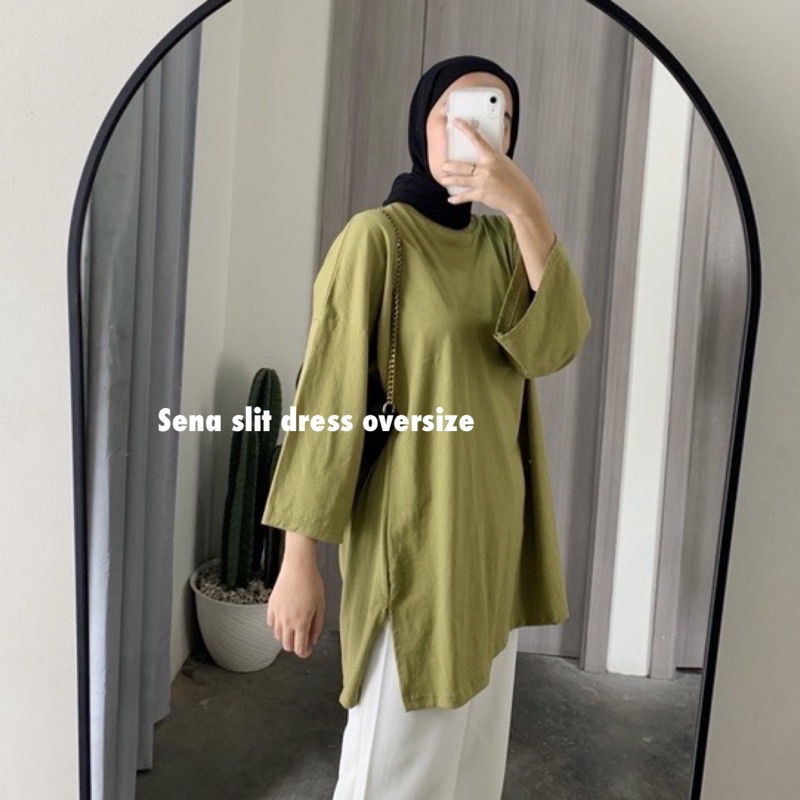 KAOS OVERSIZED SLIT DAILY TOP JUMBO XXL BASIC POLOS  LENGAN 7/8 COTTON COMBED 30S | SENA SLIT DRESS | SYLMI BASIC | KAOS OVERSIZE TOP HIJAB WANITA BASIC OOTD | Basic Oversized Top Kaos Polos Wanita Jumbo Lengan 7/8 / Atasan Casual