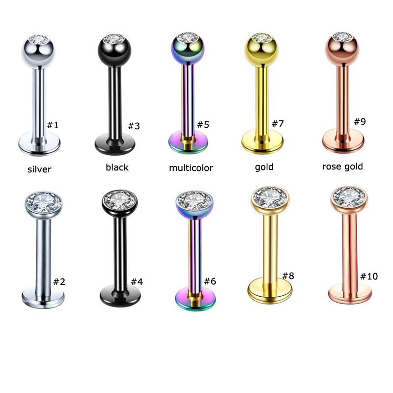 1pc Anting Tindik Bibir / Telinga / Tubuh Bahan Stainless Steel Hias Zircon 8mm Untuk Wanita