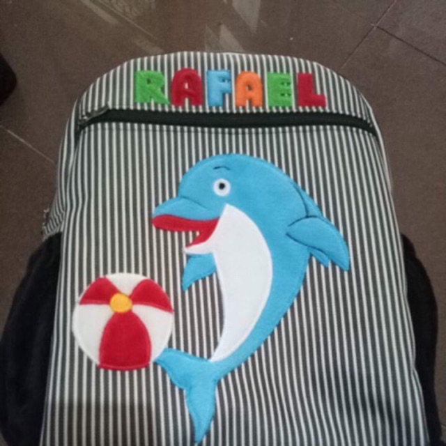 tas anak bordir dua resleting pakai nama