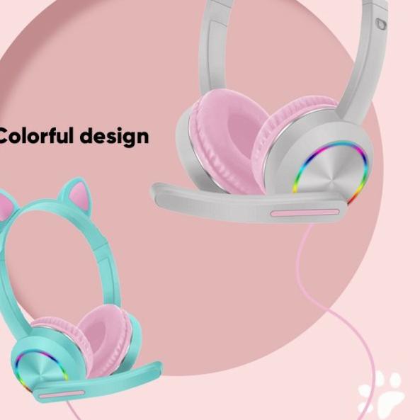 Headset Gaming Motif Telinga Kucing Headset Kucing Pink Headphone Cat