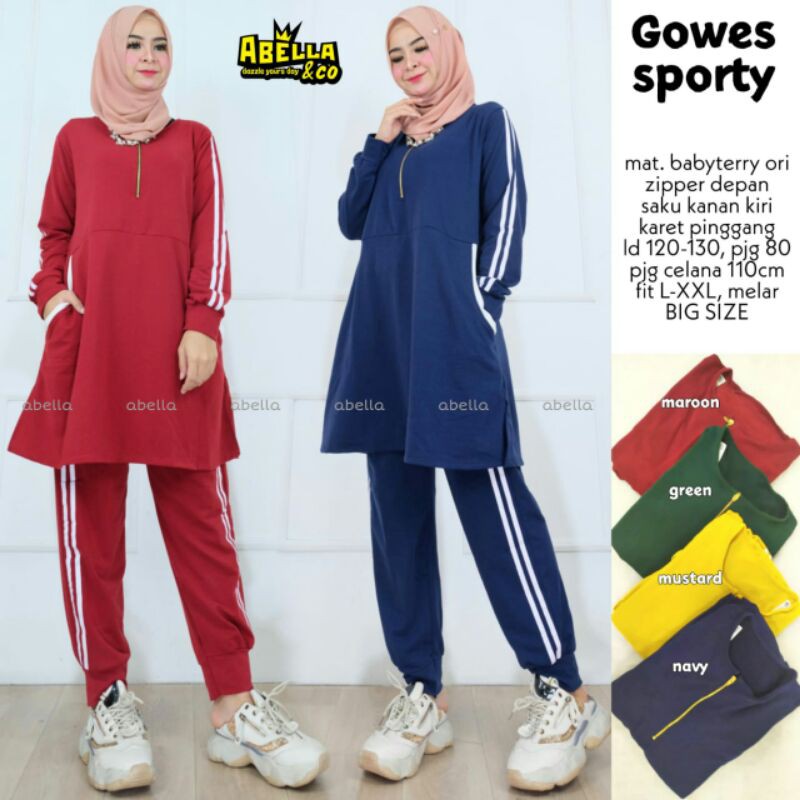 Baju Setelan // Setelan Gowes Sporty By Abella // Setelan Bahan Babytery Ori