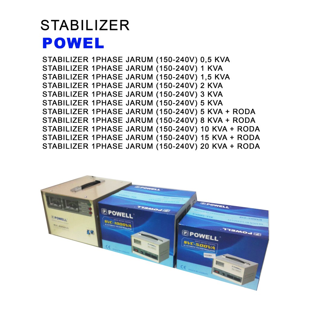 STABILIZER POWEL 1 PHASE JARUM 500VA 1000VA 1500VA 2000VA 3000VA 5000VA 5000VA+RODA